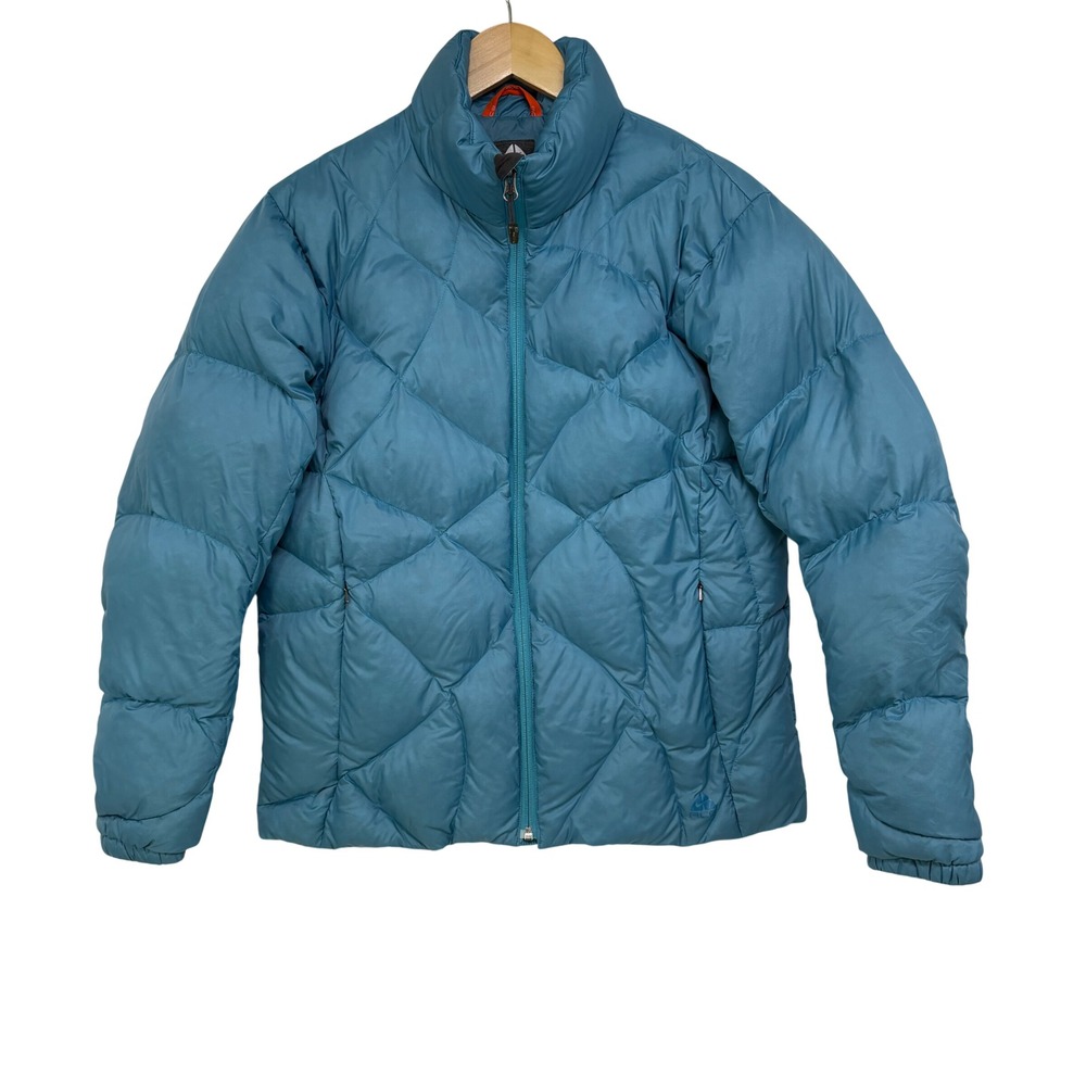 Nike ACG Women Blue 550 Down Diamond Quilted Puffer Jacket Large Outdoor Gorp